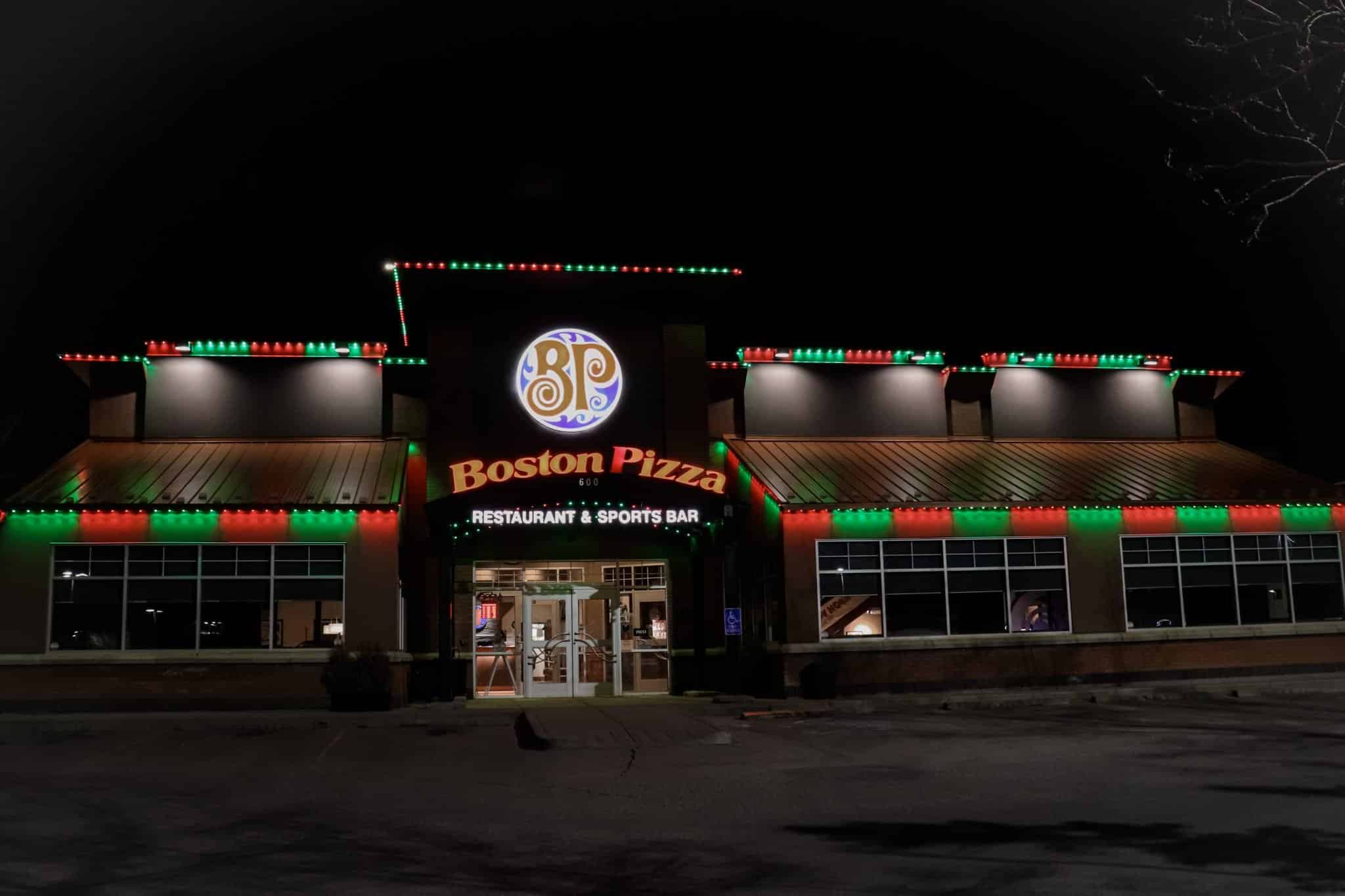 Boston Pizza in holiday colors